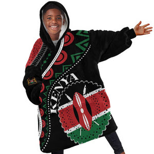 Personalized Kenya KId Wearable Blanket Hoodie Harambee African Pattern - Coat of Arms Design