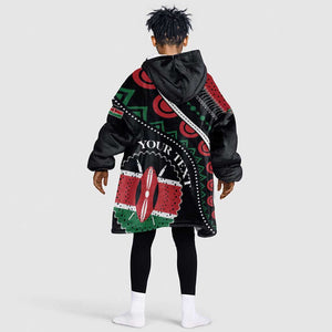 Personalized Kenya KId Wearable Blanket Hoodie Harambee African Pattern - Coat of Arms Design