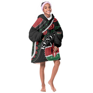 Personalized Kenya KId Wearable Blanket Hoodie Harambee African Pattern - Coat of Arms Design