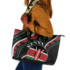 Kenya Leather Tote Bag Harambee African Pattern - Coat of Arms Design