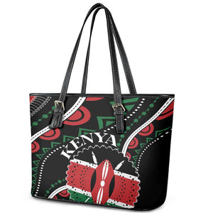 Kenya Leather Tote Bag Harambee African Pattern - Coat of Arms Design