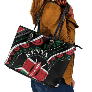 Kenya Leather Tote Bag Harambee African Pattern - Coat of Arms Design