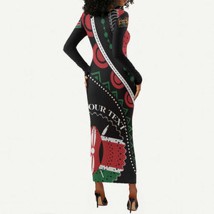 Personalized Kenya Long Sleeve Bodycon Dress Harambee African Pattern - Coat of Arms Design