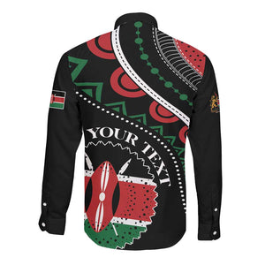 Personalized Kenya Long Sleeve Button Shirt Harambee African Pattern - Coat of Arms Design