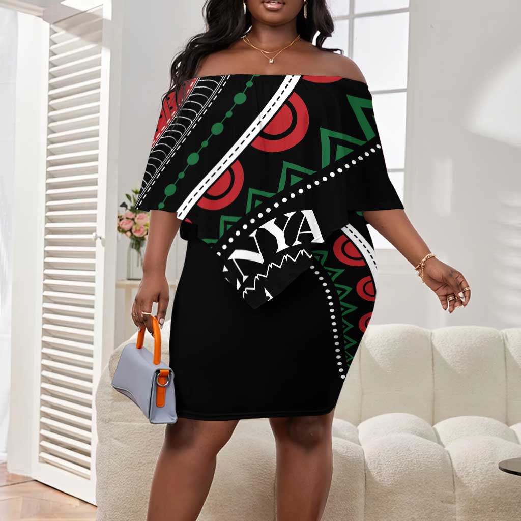 Personalized Kenya Off Shoulder Short Dress Harambee African Pattern - Coat of Arms Design