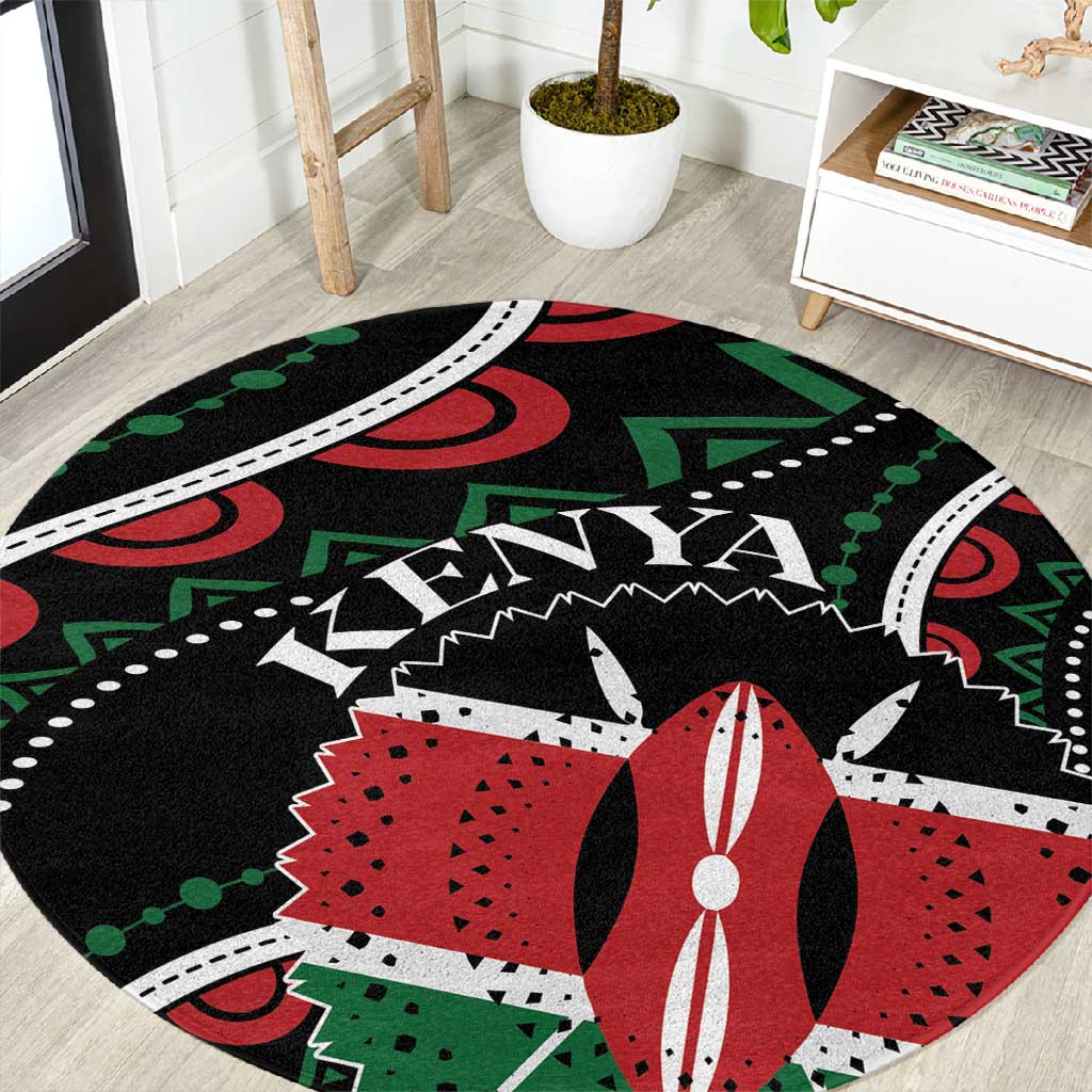 Kenya Round Carpet Harambee African Pattern - Coat of Arms Design