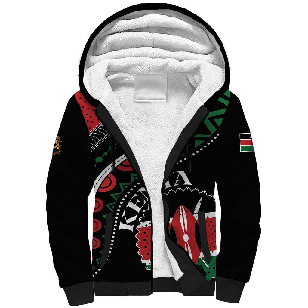 Personalized Kenya Sherpa Hoodie Harambee African Pattern - Coat of Arms Design