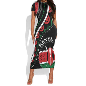 Personalized Kenya Short Sleeve Bodycon Dress Harambee African Pattern - Coat of Arms Design