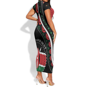 Personalized Kenya Short Sleeve Bodycon Dress Harambee African Pattern - Coat of Arms Design