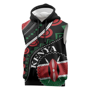 Personalized Kenya Sleeveless Hoodie Harambee African Pattern - Coat of Arms Design - African Pride