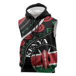 Personalized Kenya Sleeveless Zip Hoodie Harambee African Pattern - Coat of Arms Design - African Pride