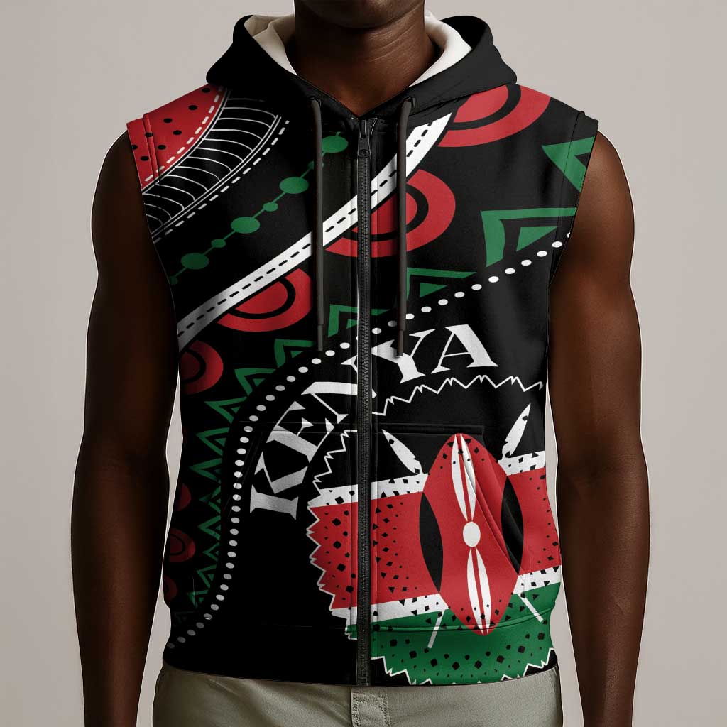 Personalized Kenya Sleeveless Zip Hoodie Harambee African Pattern - Coat of Arms Design - African Pride