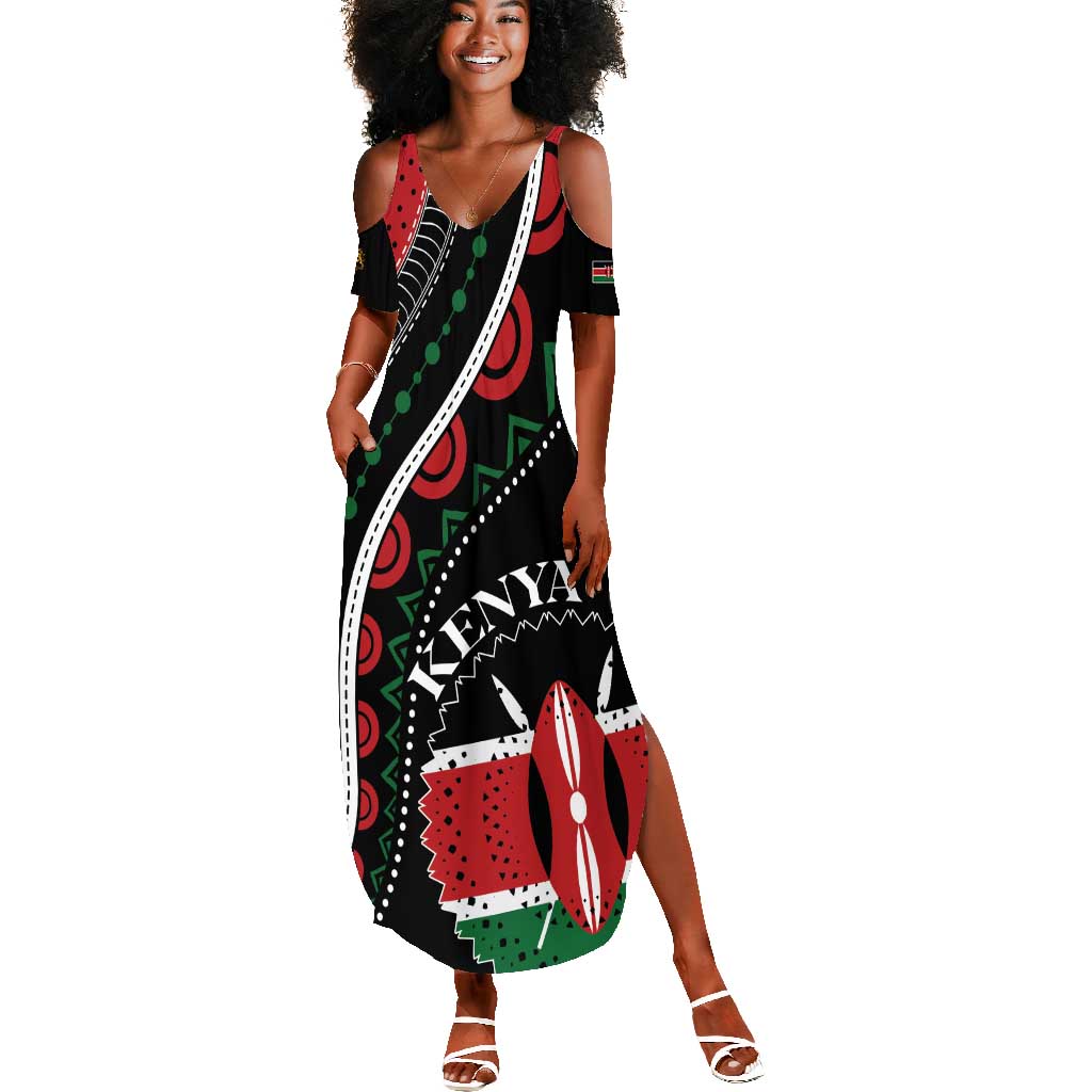 Personalized Kenya Summer Maxi Dress Harambee African Pattern - Coat of Arms Design