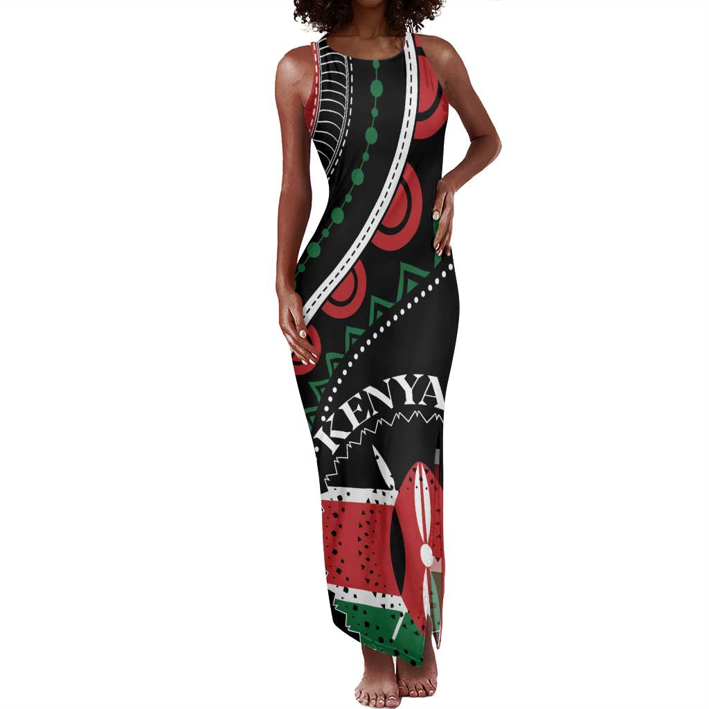 Personalized Kenya Tank Maxi Dress Harambee African Pattern - Coat of Arms Design