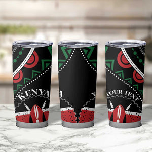 Personalized Kenya Tumbler Cup Harambee African Pattern - Coat of Arms Design