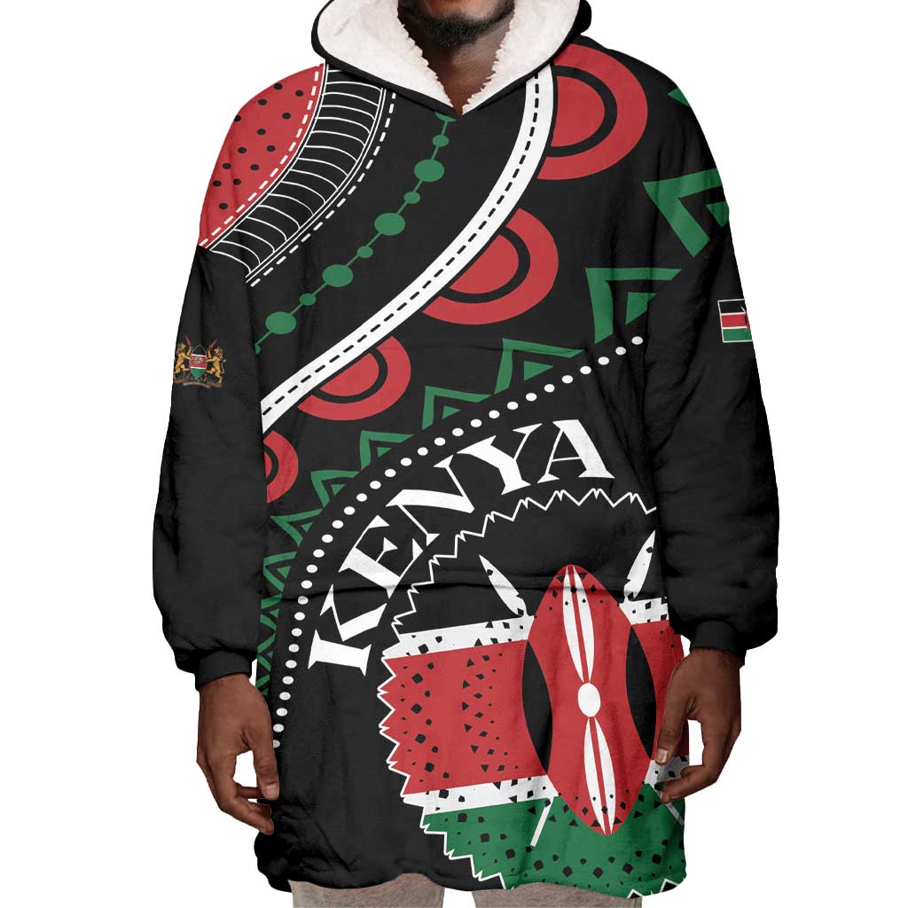 Personalized Kenya Wearable Blanket Hoodie Harambee African Pattern - Coat of Arms Design