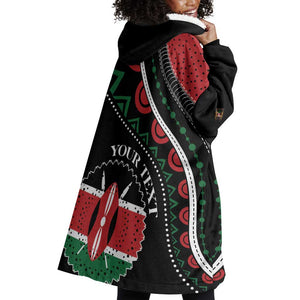 Personalized Kenya Wearable Blanket Hoodie Harambee African Pattern - Coat of Arms Design