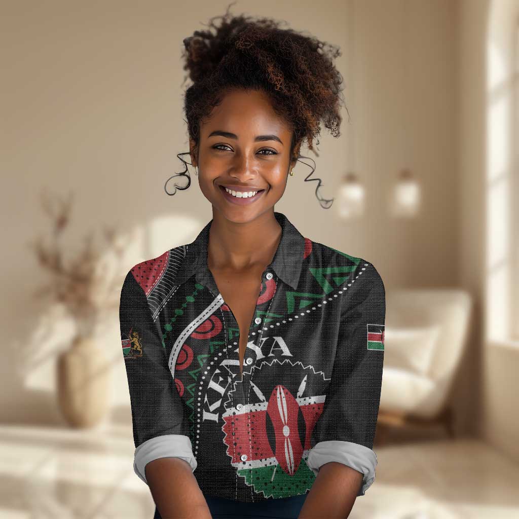 Personalized Kenya Women Casual Shirt Harambee African Pattern - Coat of Arms Design