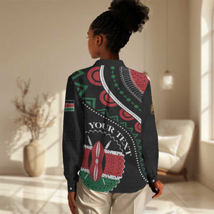 Personalized Kenya Women Casual Shirt Harambee African Pattern - Coat of Arms Design