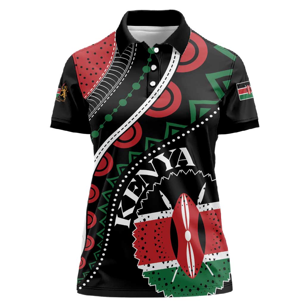 Personalized Kenya Women Polo Shirt Harambee African Pattern - Coat of Arms Design