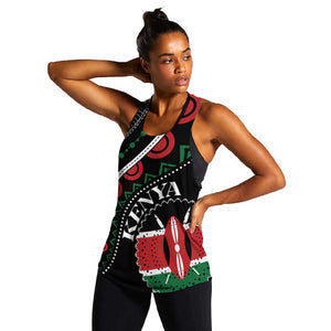 Personalized Kenya Women Racerback Tank Harambee African Pattern - Coat of Arms Design