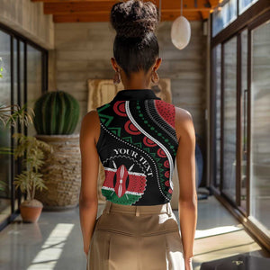 Personalized Kenya Women Sleeveless Polo Shirt Harambee African Pattern - Coat of Arms Design