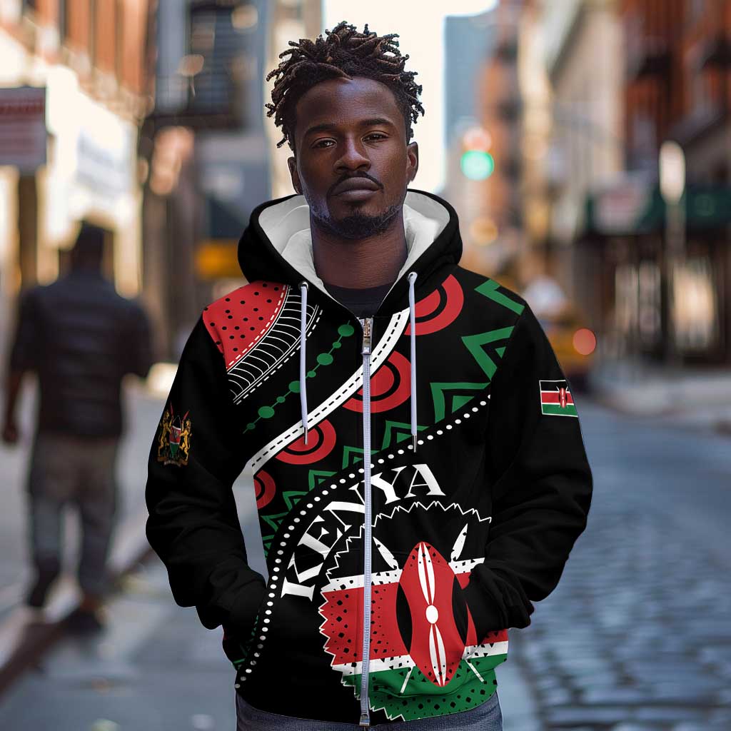 Personalized Kenya Zip Hoodie Harambee African Pattern - Coat of Arms Design