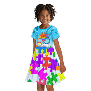 World Autism Awareness Day 2024 Kid Short Sleeve Dress In A World Where You Can Be Anything Be Kind