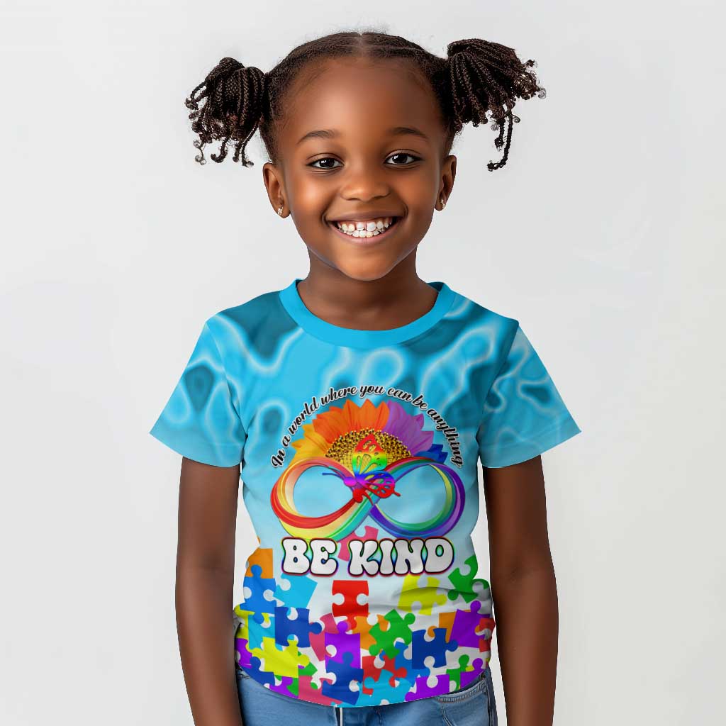 World Autism Awareness Day 2024 Kid T shirt In A World Where You Can Be Anything Be Kind