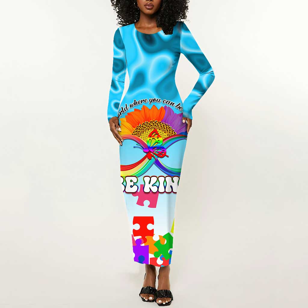 World Autism Awareness Day 2024 Long Sleeve Bodycon Dress In A World Where You Can Be Anything Be Kind