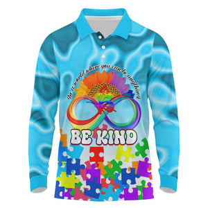 World Autism Awareness Day 2024 Long Sleeve Polo Shirt In A World Where You Can Be Anything Be Kind