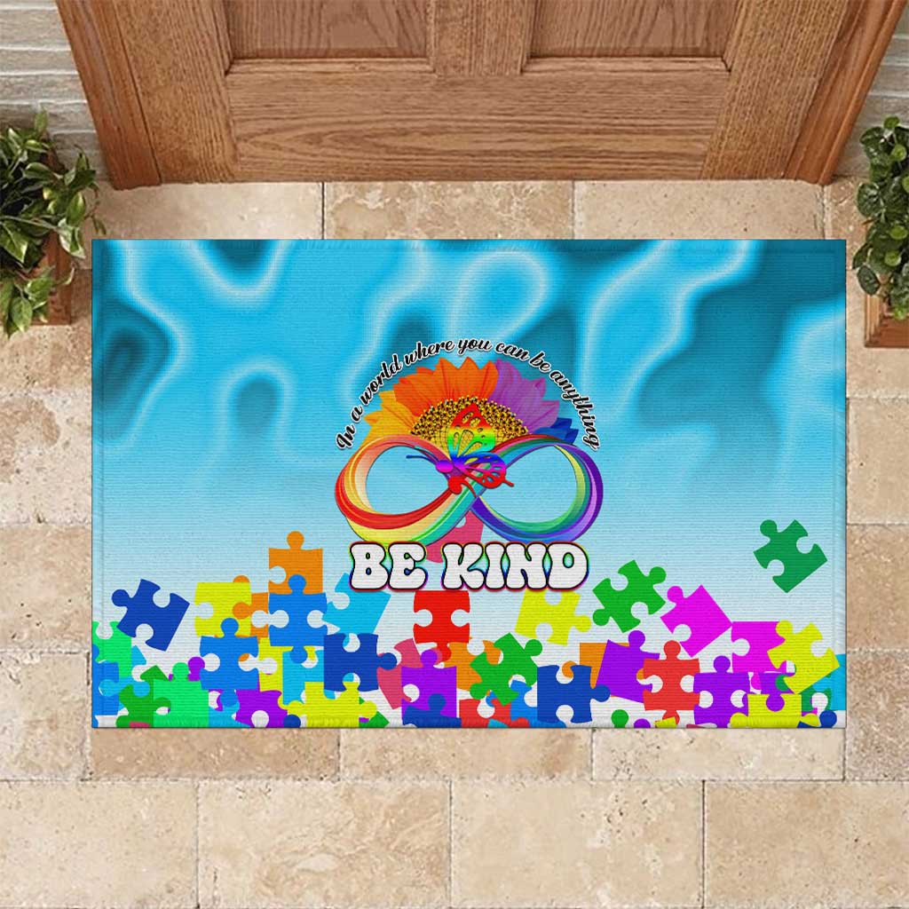 World Autism Awareness Day 2024 Rubber Doormat In A World Where You Can Be Anything Be Kind