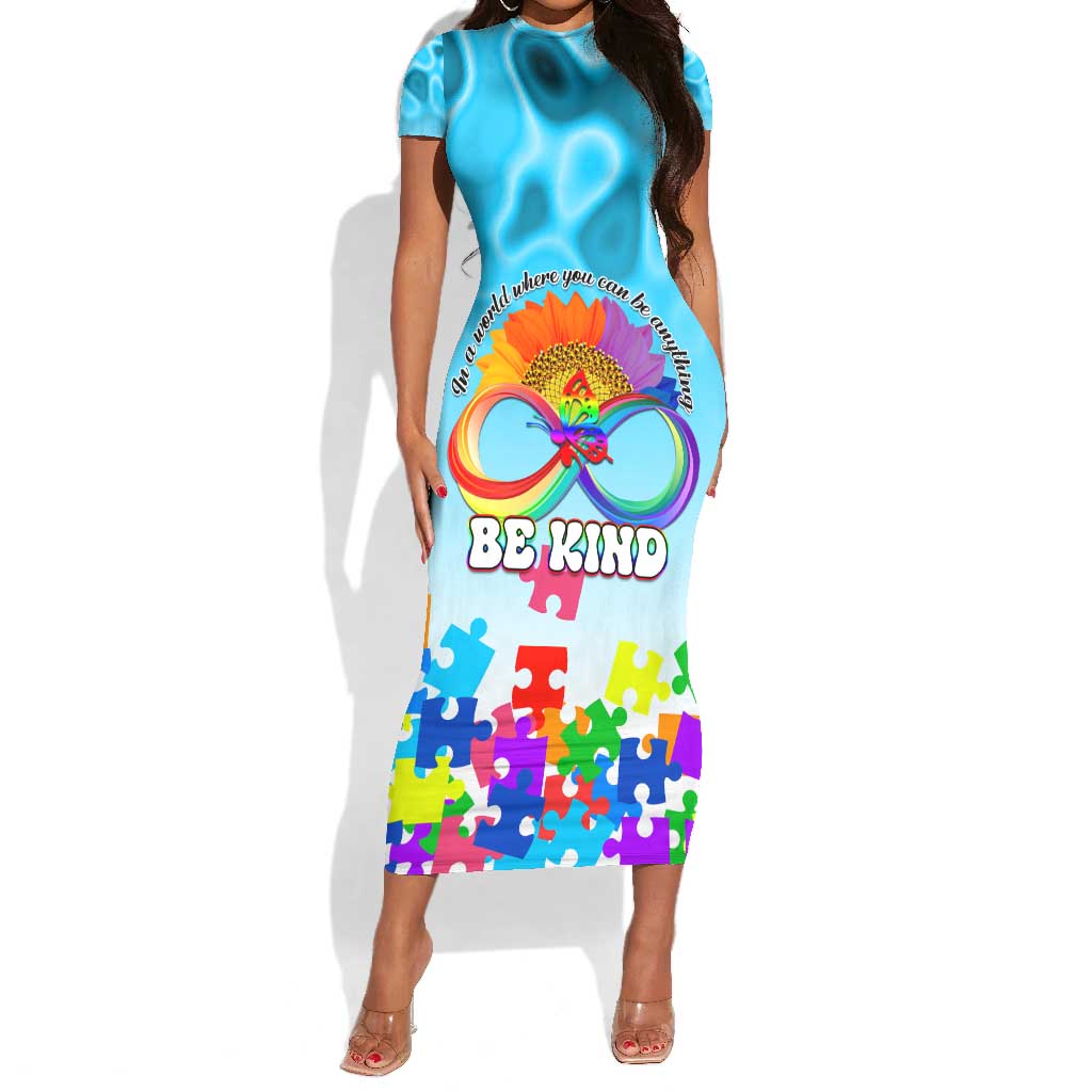 World Autism Awareness Day 2024 Short Sleeve Bodycon Dress In A World Where You Can Be Anything Be Kind