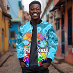 World Autism Awareness Day 2024 Sleeve Zip Bomber Jacket In A World Where You Can Be Anything Be Kind