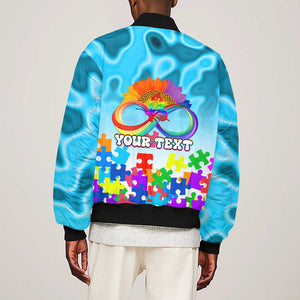 World Autism Awareness Day 2024 Sleeve Zip Bomber Jacket In A World Where You Can Be Anything Be Kind