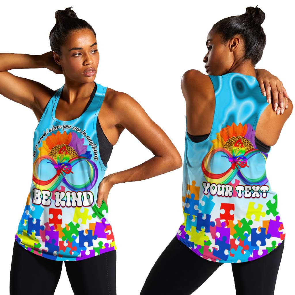 World Autism Awareness Day 2024 Women Racerback Tank In A World Where You Can Be Anything Be Kind