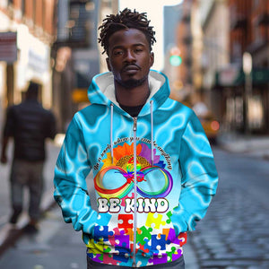 World Autism Awareness Day 2024 Zip Hoodie In A World Where You Can Be Anything Be Kind