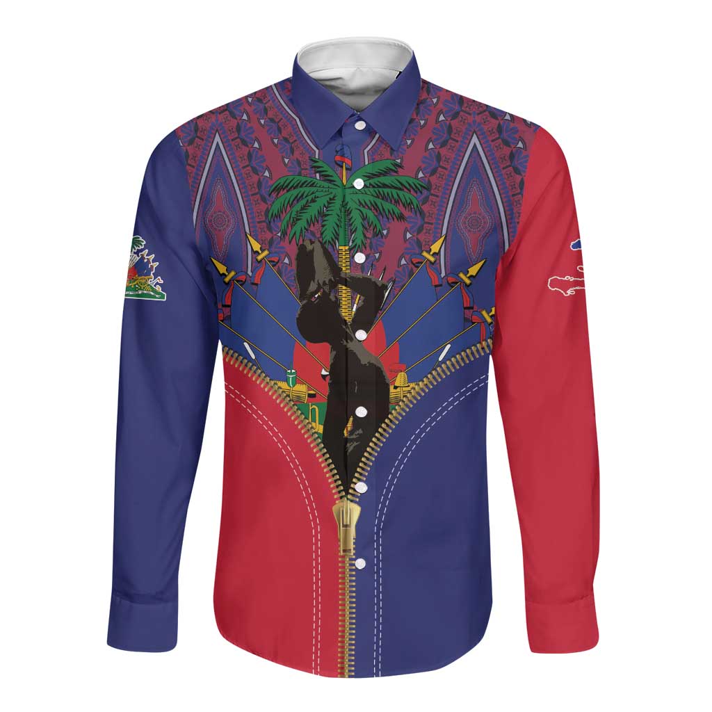 Afro Haiti Heritage Month Long Sleeve Button Shirt Zipper Stylized