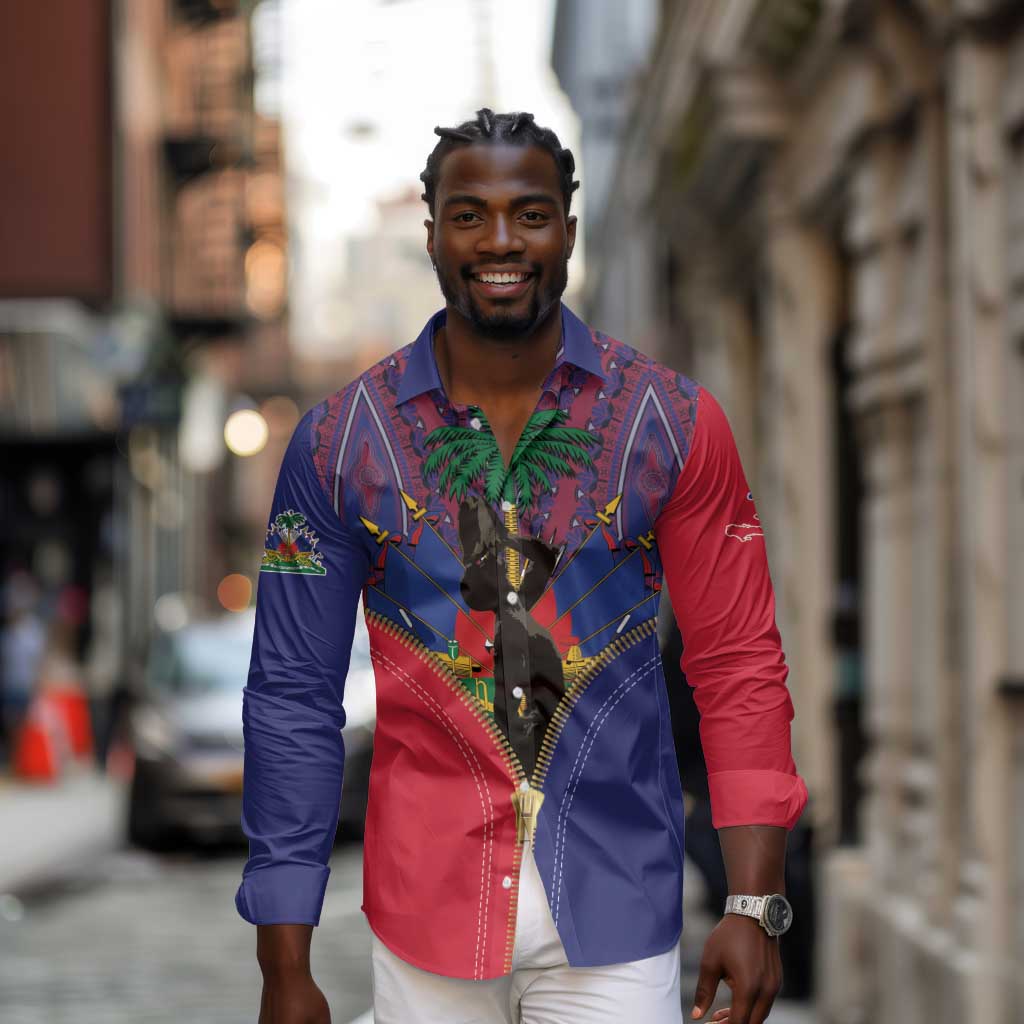 Afro Haiti Heritage Month Long Sleeve Button Shirt Zipper Stylized