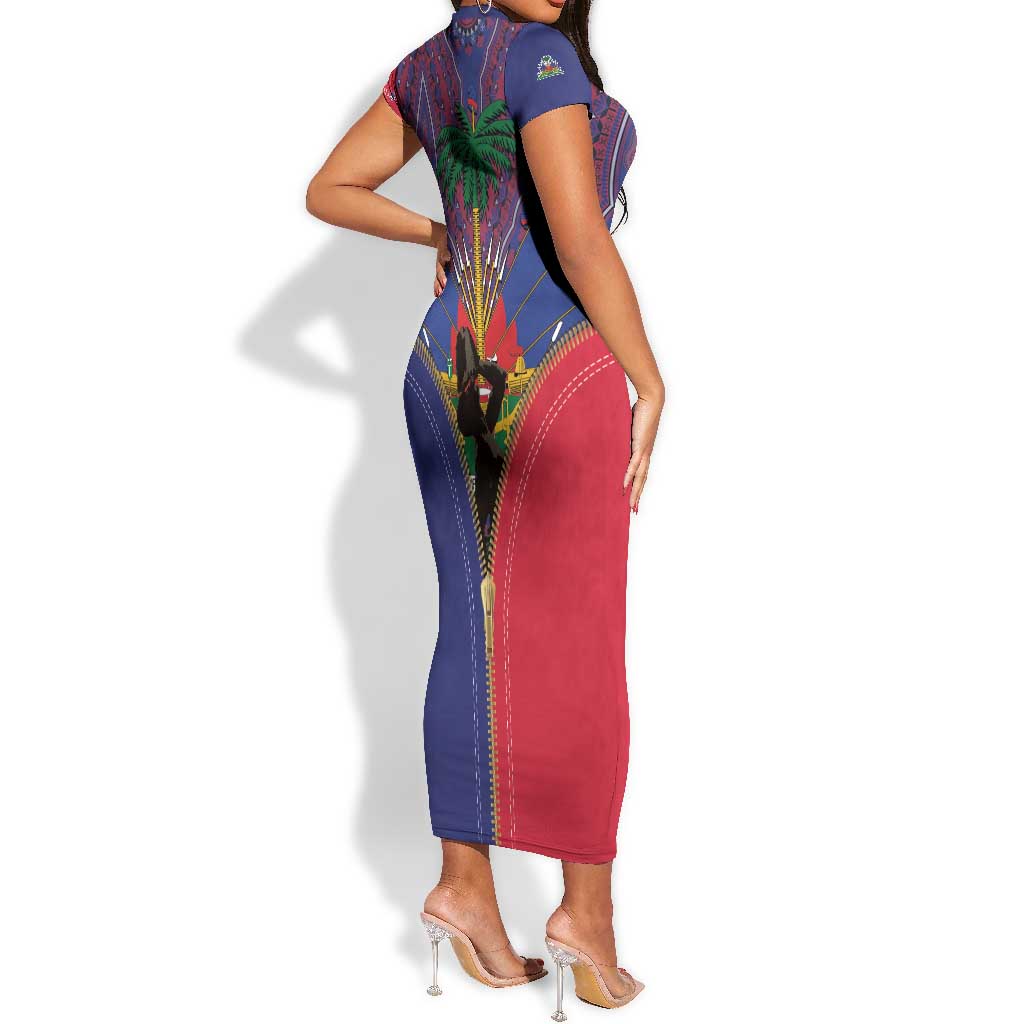 Afro Haiti Heritage Month Short Sleeve Bodycon Dress Zipper Stylized