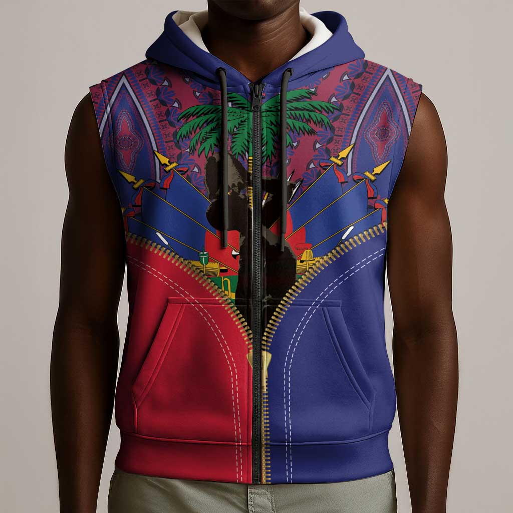 Afro Haiti Heritage Month Sleeveless Zip Hoodie Zipper Stylized - African Pride