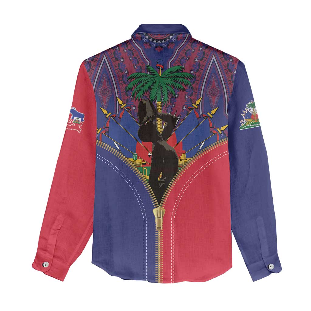 Afro Haiti Heritage Month Women Casual Shirt Zipper Stylized