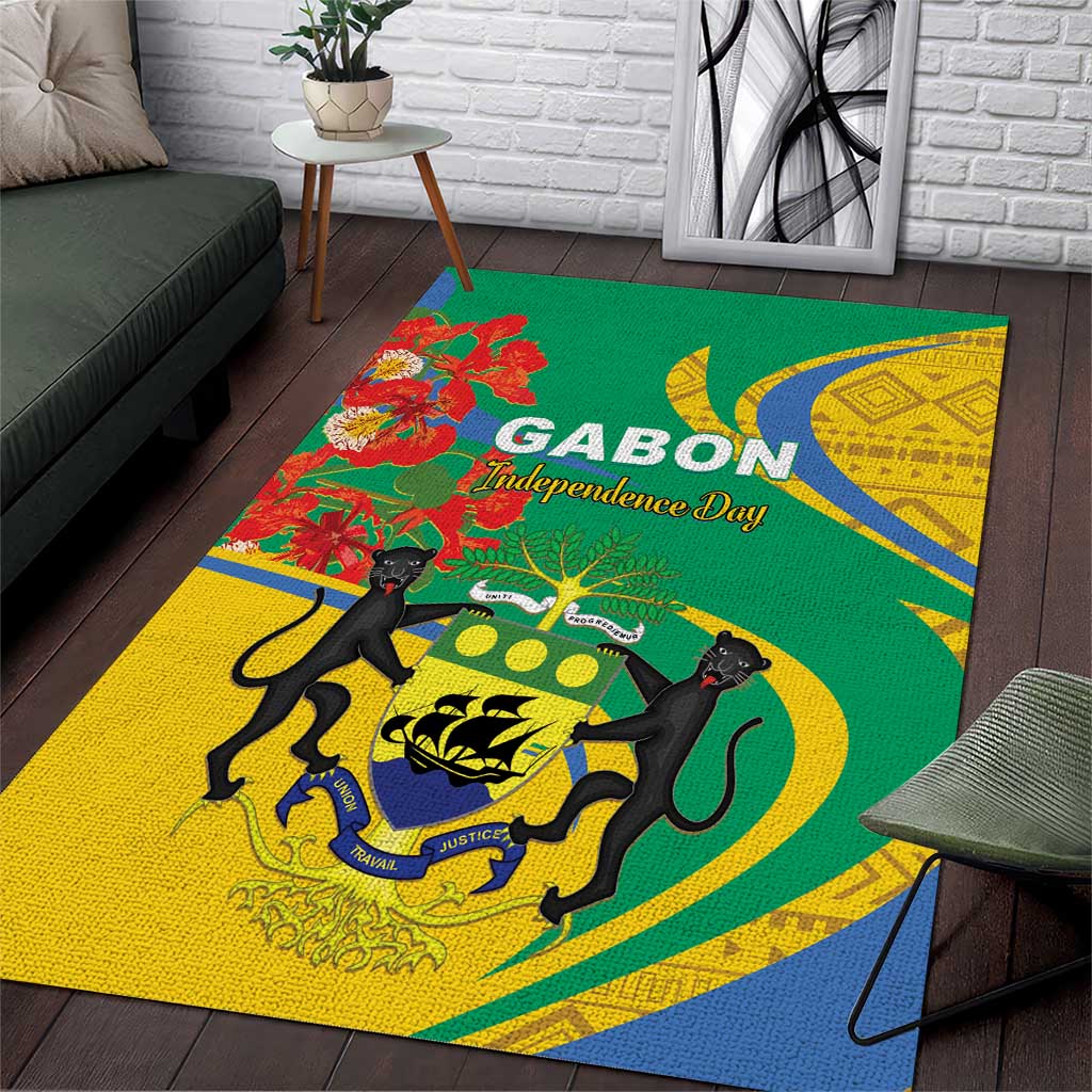 Gabon Independence Day Area Rug Gabonaise Flamboyant African Pattern