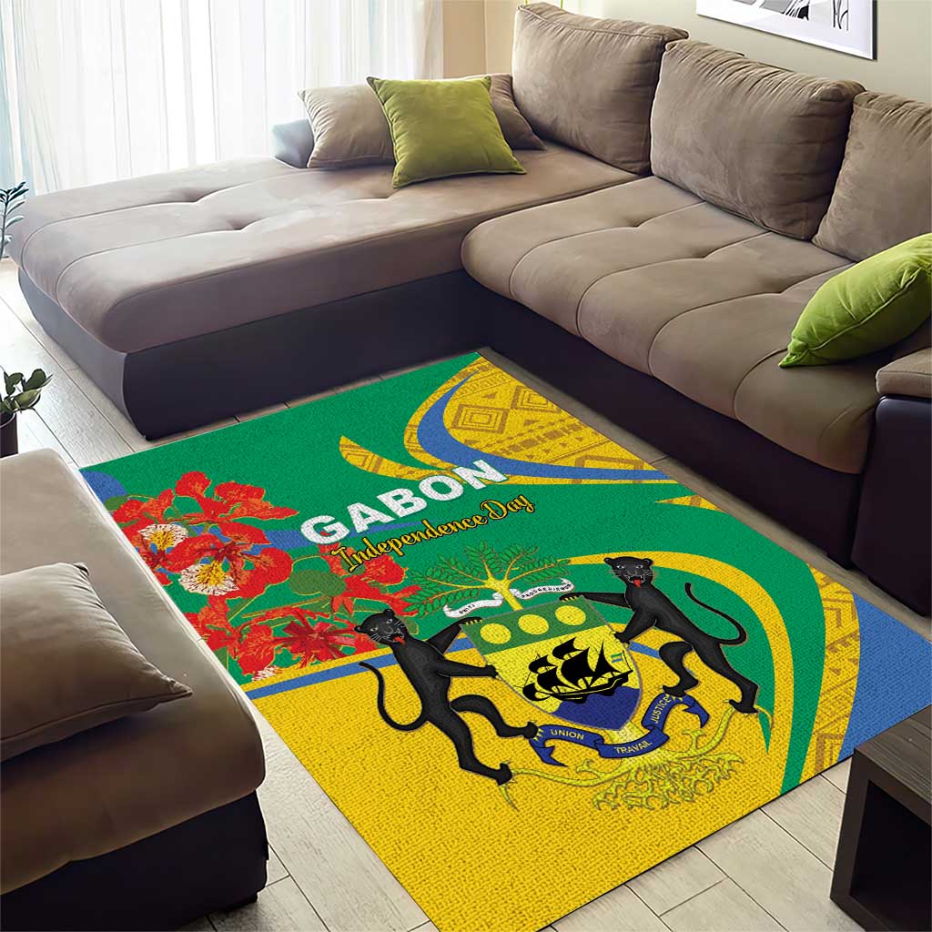 Gabon Independence Day Area Rug Gabonaise Flamboyant African Pattern