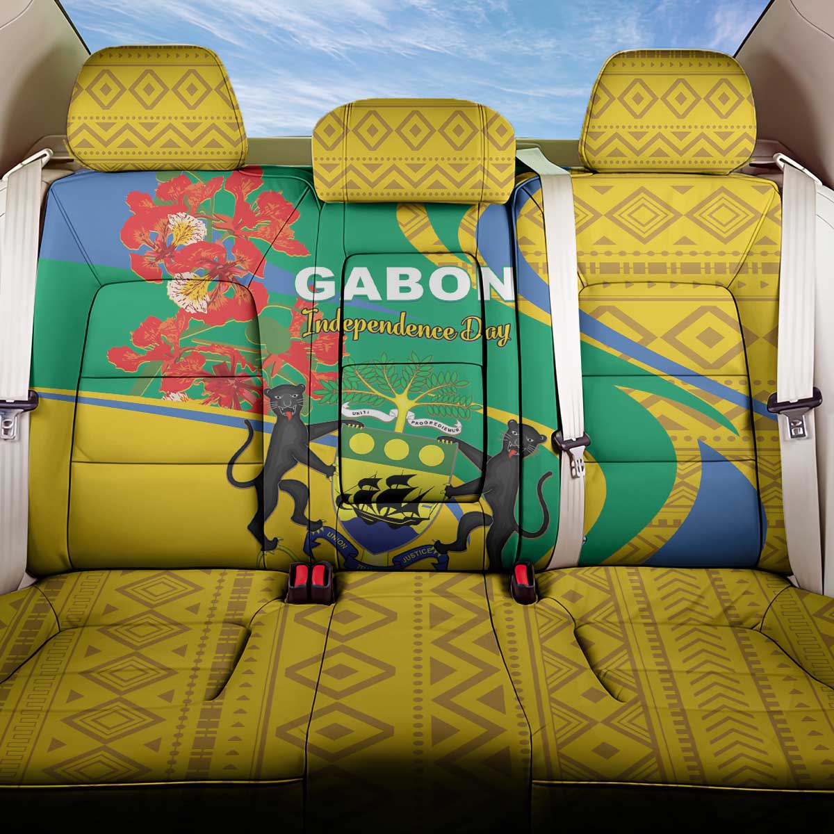 Gabon Independence Day Back Car Seat Cover Gabonaise Flamboyant African Pattern