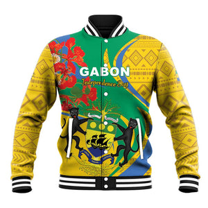 Gabon Independence Day Baseball Jacket Gabonaise Flamboyant African Pattern LT01