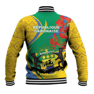 Gabon Independence Day Baseball Jacket Gabonaise Flamboyant African Pattern LT01