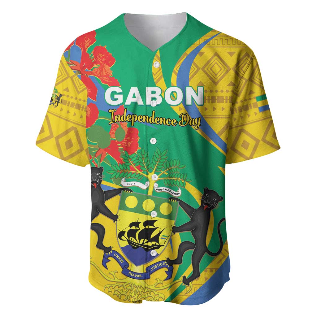 Gabon Independence Day Baseball Jersey Gabonaise Flamboyant African Pattern