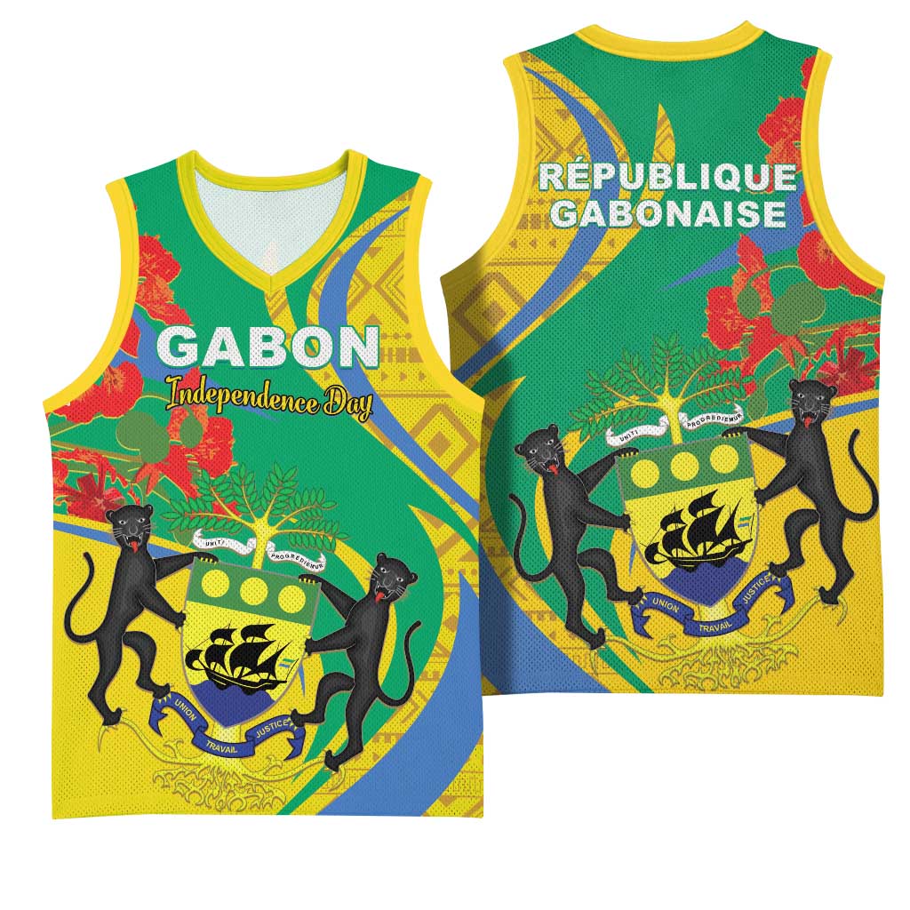 Gabon Independence Day Basketball Jersey Gabonaise Flamboyant African Pattern LT01