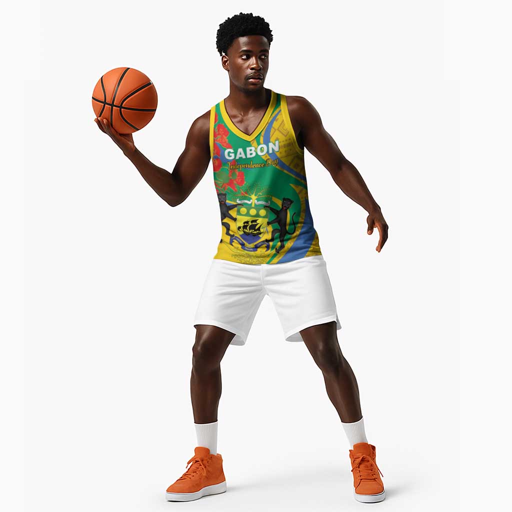 Gabon Independence Day Basketball Jersey Gabonaise Flamboyant African Pattern LT01